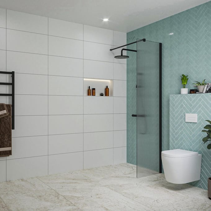FugaFlow Eccelente Vetro inloopdouche badkamer - 60x200cm - ribbelglas - wandarm - mat zwart