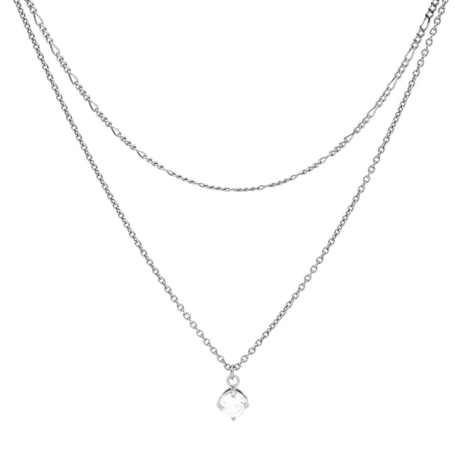 Karma Dubbele Ketting Figaro Single Zirconia Zilver