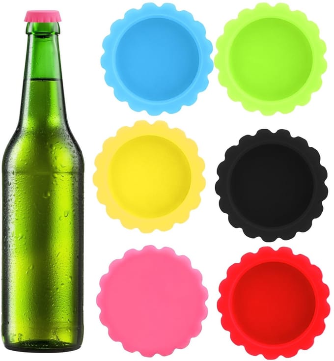 Dailygoods- Silicone Bottle Caps - Set van 6 - Herbruikbare Siliconen Deksels - Kleurcode - Universele Compatibiliteit - Levensmiddelenveilig - Lekvrije Sluiting - Fleshy Caps