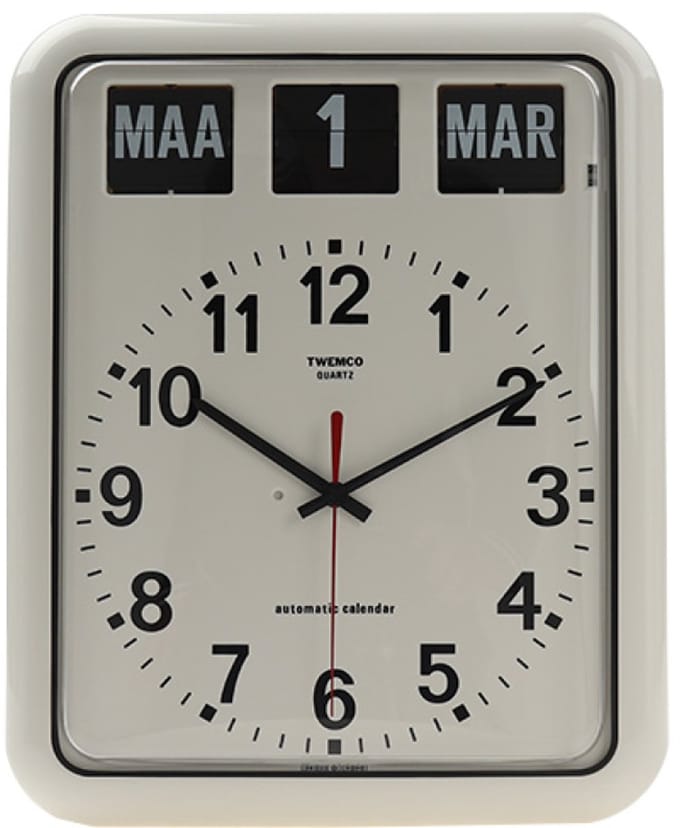 Dementieklok | Seniorenklok | Kalenderklok | Merk: Twemco | Model: BQ-12A | Kleur: Wit | Nederlandstalig
