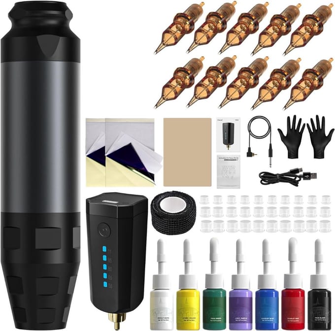 NBAP® Tattoo Machine met Accessoires - Tattoo kit Draadloos - Complete Set - Zwart