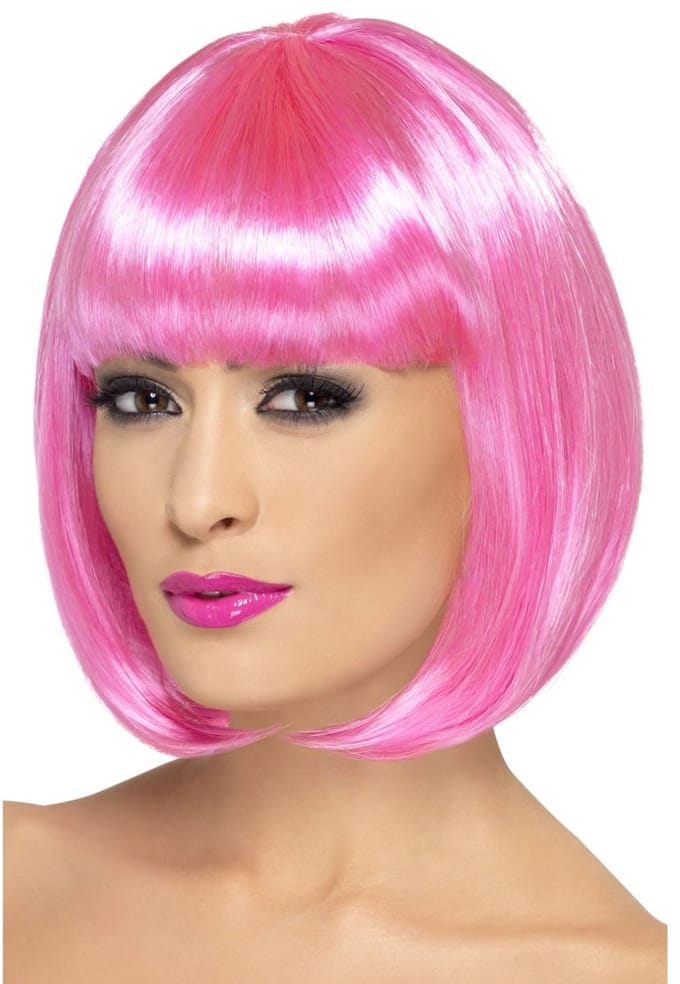 Smiffys Verkleed pruik - roze - Boblijn - met pony - dames - kapsel - Carnaval damespruik