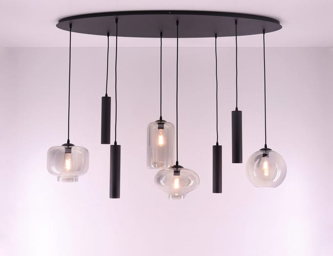 Hanglamp ovaal combi Grey & Kokers gu10 - getint glas - 8lichts 140cm