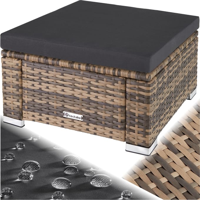 tectake® - Wicker hocker voetenkruk zitkruk tuinkruk - kleur natuur - 403695 - poly-rattan