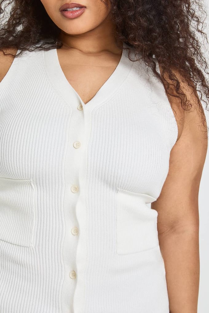 boohoo Dames Plus Maat Geribbeld Gebreid Vest | Creme | Maat: 44-46