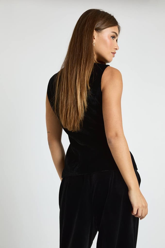 boohoo Dames Fluweel met gouden afwerking, getailleerd vest | Zwart | Maat: 42