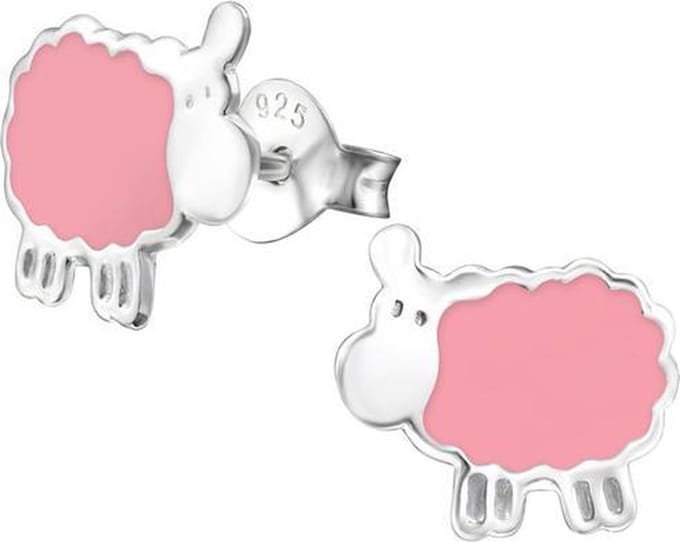 Princess Oorbellen Schaapje Pink - 925 Zilver E-Coating - Dier - 10x9mm