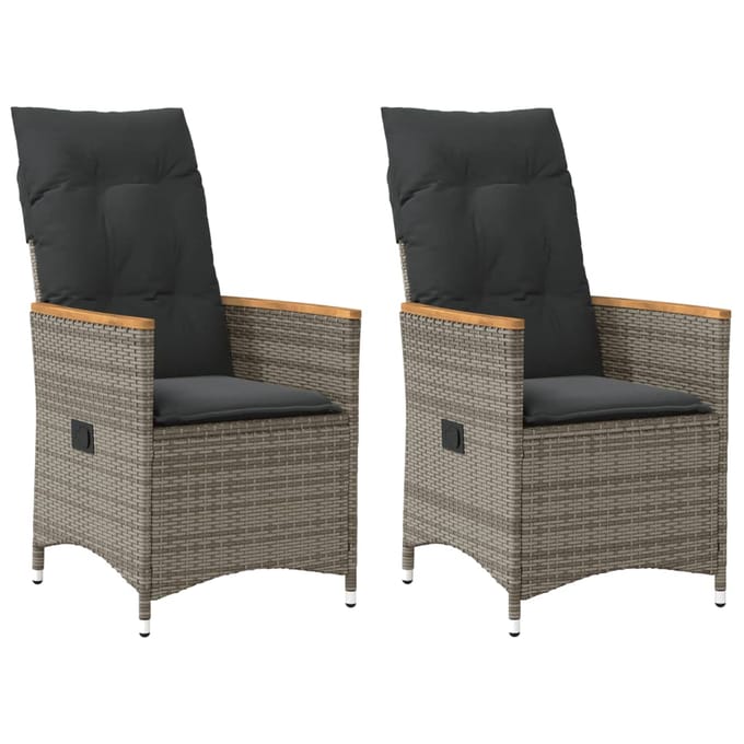 vidaXL - Tuinstoelen - 2 - st - verstelbaar - met - kussens - poly - rattan - grijs