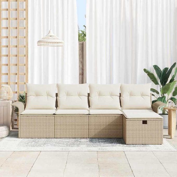 vidaXL - Tuinbank - Set - 5 - st - Beige - en - Crème - poly - rattan