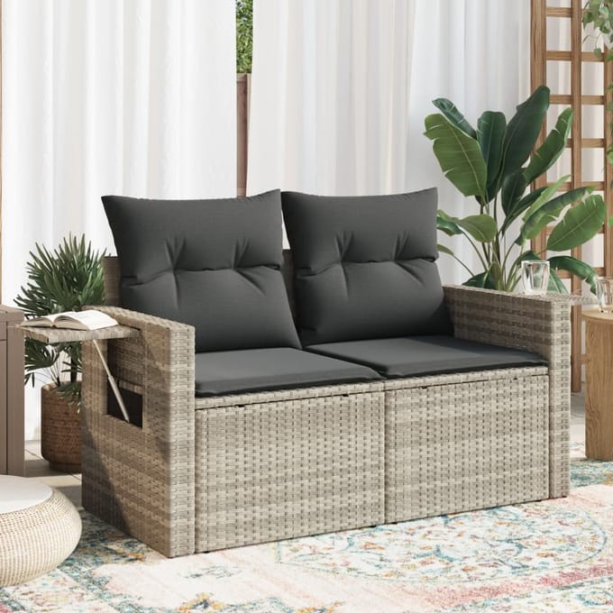 vidaXL - Tuinbank - 2-zits - met - kussens - poly - rattan - lichtgrijs