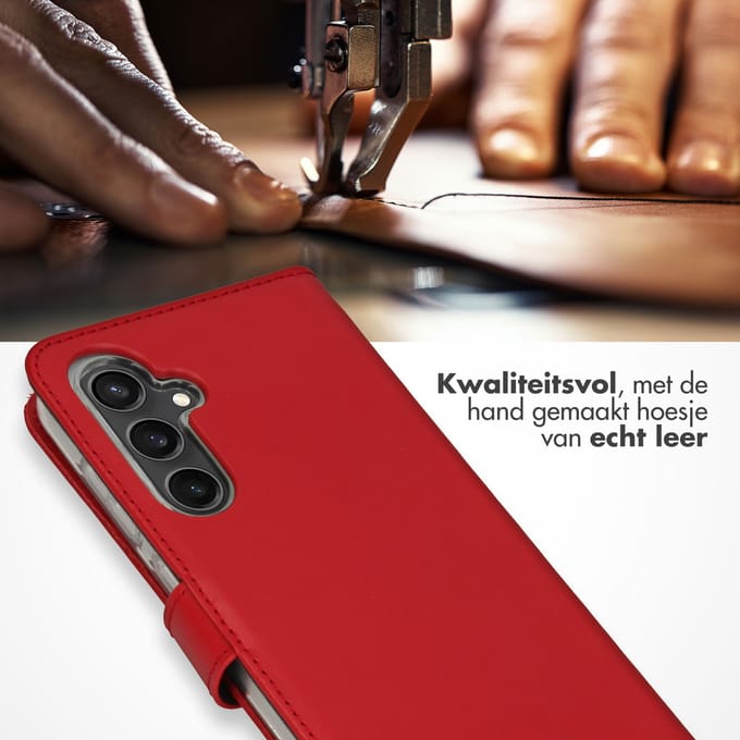 Selencia Hoesje - Geschikt voor Samsung Galaxy S23 FE - Echt Lederen Bookcase - Rood