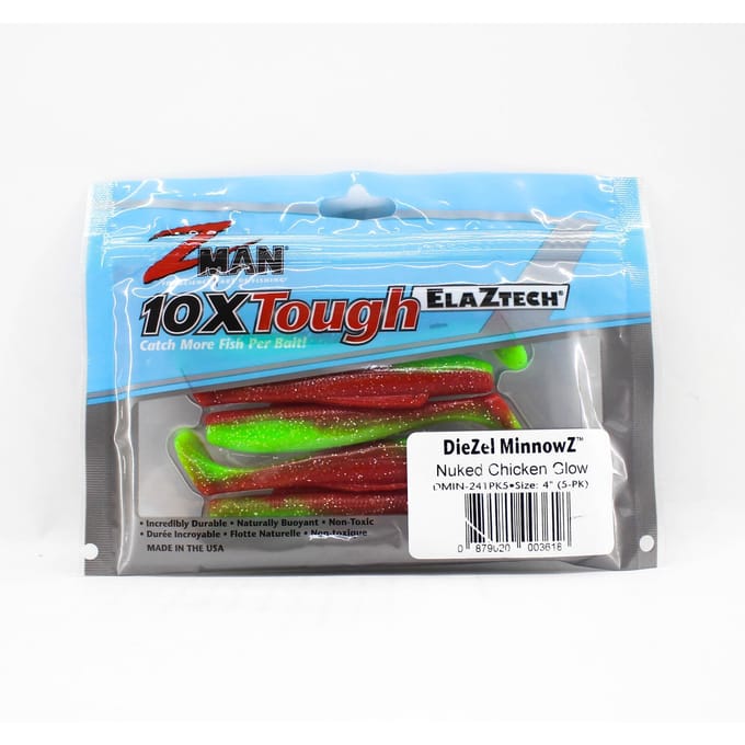 Zman zacht kunstaas Diezel MinnowZ 4 Inch 5/Pack Nuked Chicken Glow (3618) blue