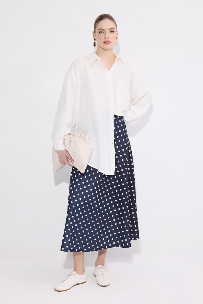 Touché Privé - Polkadot rok met elastische taille - Marine - Dames