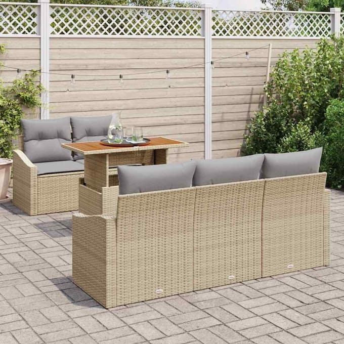 vidaXL Tuin Eettafel Set met kussen 6 pcs Beige en Grijs