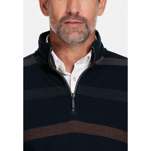 Baileys Trui Jacquard Piqué Yarn Dyed Stripe Halfzip Sweat Donker Groen / male