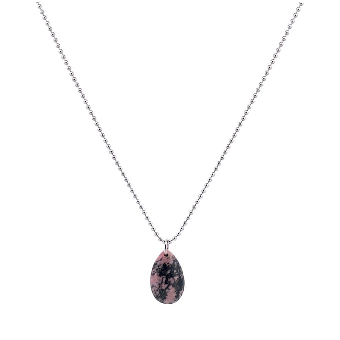 Heaven Eleven - dames ketting - ballchain RVS - drop rhodochrosiet - 74cm
