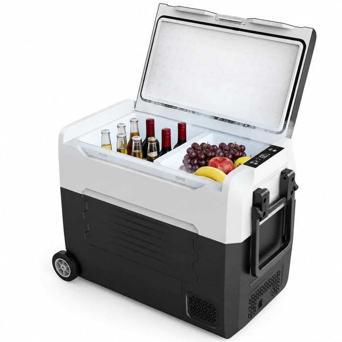 Celestul - Coolbox - Koelbox 55L - Elektrische Coolbox - Draagbare mini koelkast - Draagbare Auto Vriezer 12/24Volt - Zwart/Wit