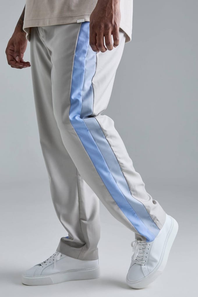 Plus Skinny Fit Colour Block Panel Suit Trouser | Grey | Size 48