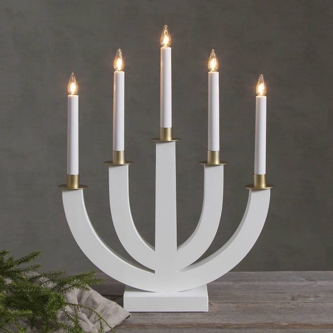Star Trading kandelaar 'Eli', 5-lichts, gouden details, hout, wit, warm wit licht, H 47 cm, B 37 cm