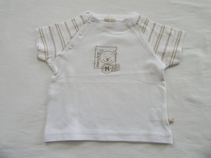 noukie's , jongen, t-shirt korte mouw , wit , beige nouky , 9 maand 74