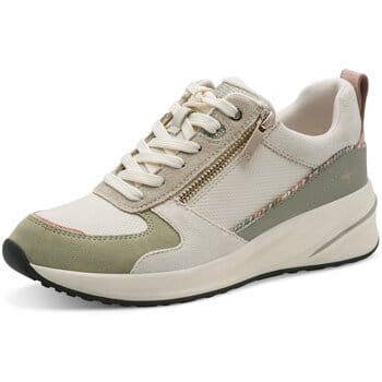 Tamaris dames witte en groene platform sneakers met ritssluiting en vetersluiting.