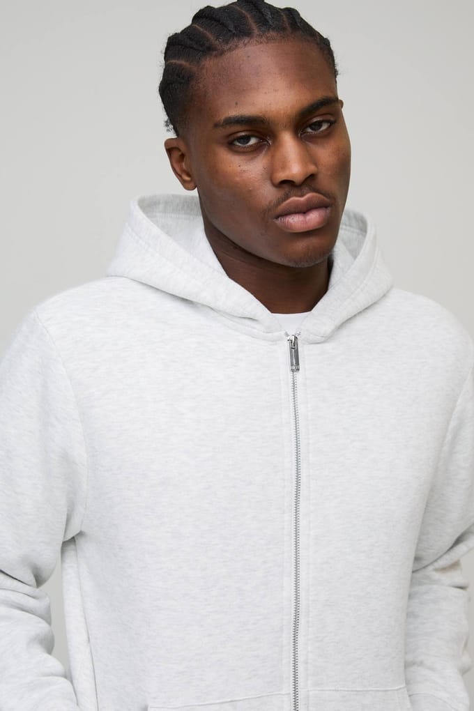 Essential Regular Zip Through Hoodie | Grey Marl | Size Small