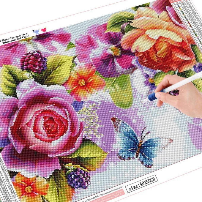 Peinture de diamant 5D de fleurs, broderie complète de diamants ronds, image en strass, vente 20X30CM pink