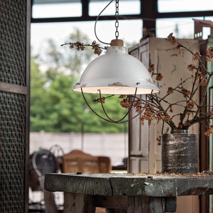 Ferroluce Witte hanglamp Luca van keramiek in shabby chic stijl