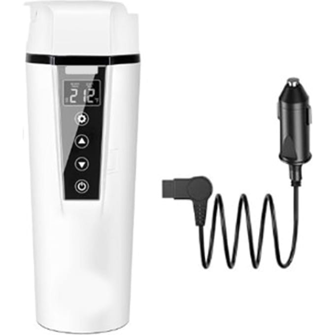 Auto Verwarmbeker Wit Instelbare Temperatuur Smart Scherm Roestvrij Staal Aanraakknop 450ML white