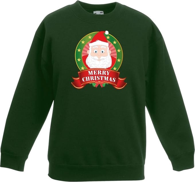 Groene kersttrui met de kerstman jongens en meisjes - Kerstruien kind 122/128