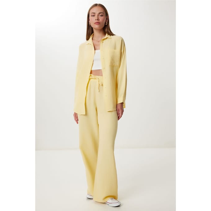 Hoge Taille Brede Pijpen Twee-Delig Co-ord Set met Kraag