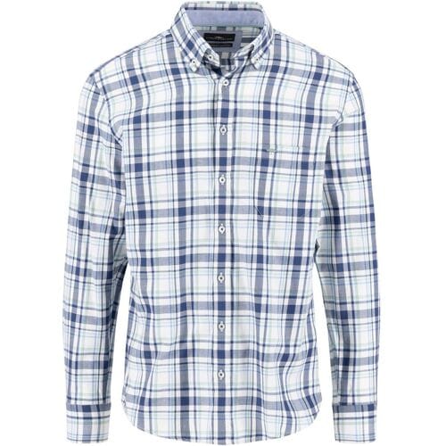 Fynch-Hatton Overhemd Cotton Twill Check Fern-Blue / male