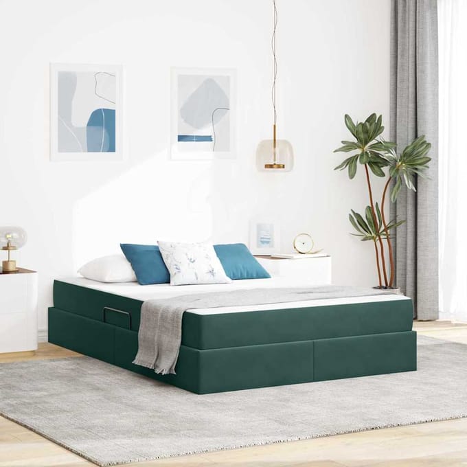 vidaXL - Opbergbed - met - matras - Donkergroen - 140 - x - 200 - cm - Fluweel