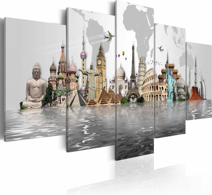 Schilderij - Culturele monumenten, multi-gekleurd, 5luik, wanddecoratie