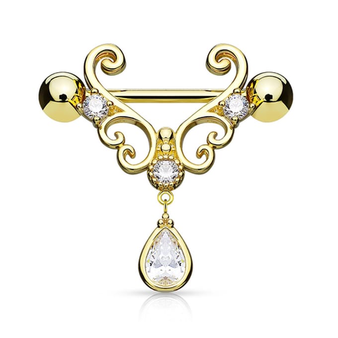 Tepelpiercing tear drup hanger 1.6x12 - goud - LMPiercings