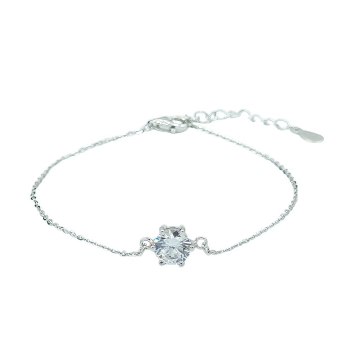Echt zilveren armband - Minimalistisch model met sprankelend steentje - 15 + 3 cm