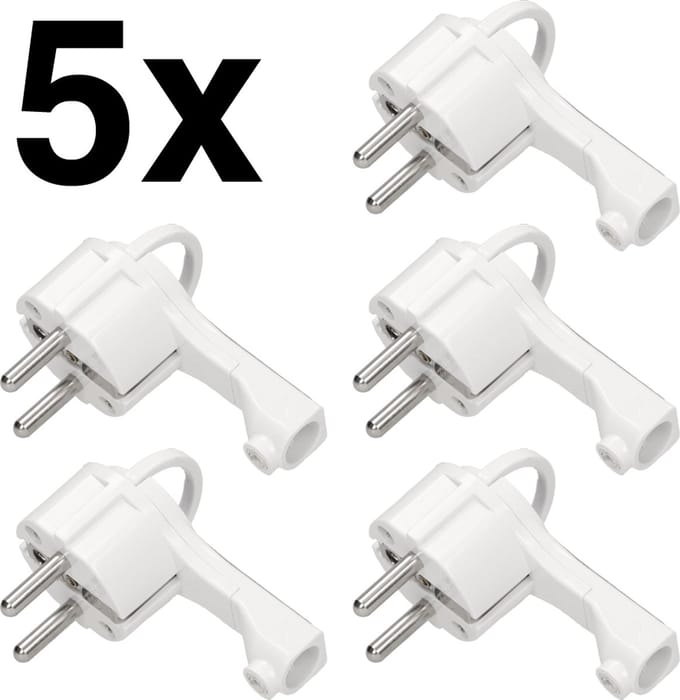 5x Platte compacte haakse stroomstekker - Voordeelverpakking - Wit