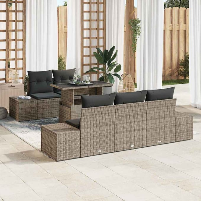 vidaXL Bankstel 6 st Grijs poly rattan