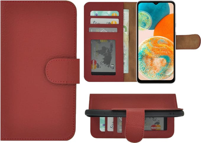 MoDo hoesje voor Samsung Galaxy A23 - Echt Leer Book Case - Rood