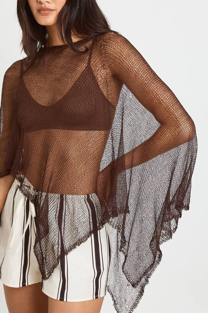 boohoo Dames Lichtgewicht Gebreide Gehaakte Cape | Chocoladebruin | Maat: Small