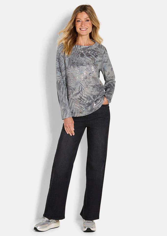 Sweatshirt in metallic look - grijs / gedess. - Gr. 48 van Goldner Fashion