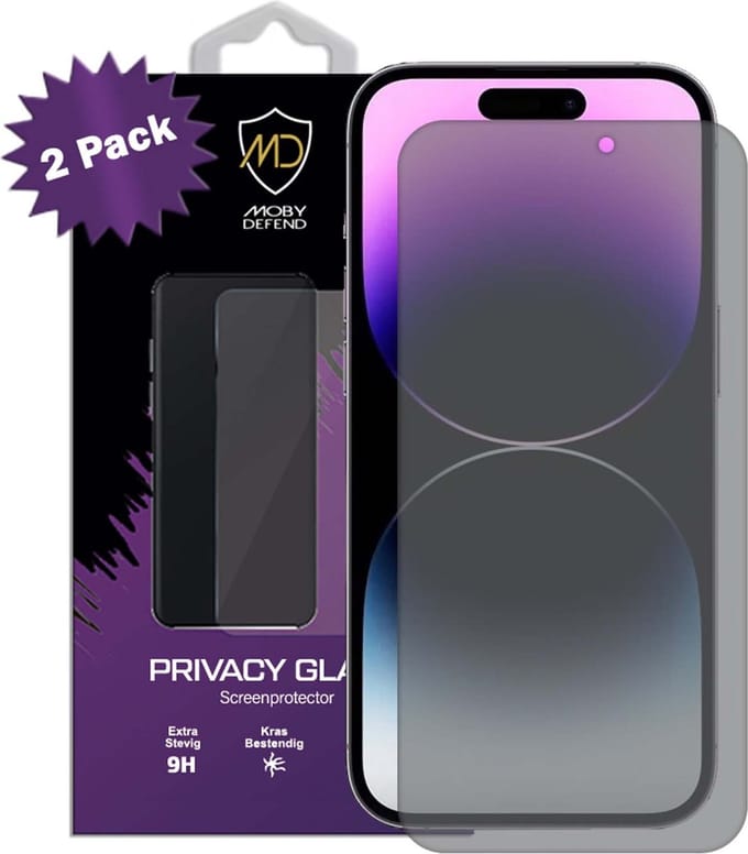 2-Pack MobyDefend Screenprotectors - Geschikt voor iPhone 14 Pro - Matte Privacy Glass Screensavers