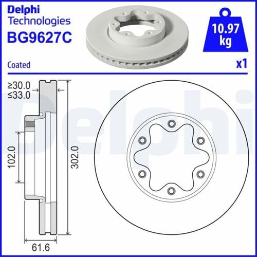 Remschijf DELPHI BG9627C, 1 stuk