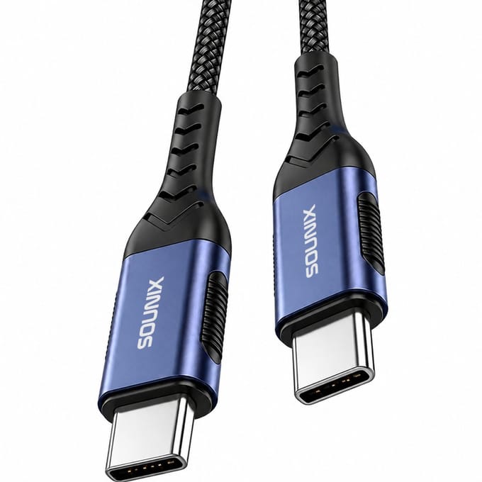 Sounix USB C kabel met E-marker - USB C 3.2 Gen 2 - 20Gbps - 8K60Hz - 5A 100W Snellader - Datakabel en Oplaadkabel - 2 Meter - Nylon - Zwart