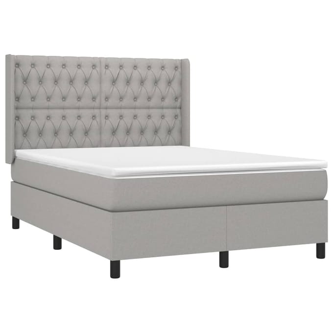 vidaXL - Boxspring - met - matras - stof - lichtgrijs - 140x200 - cm