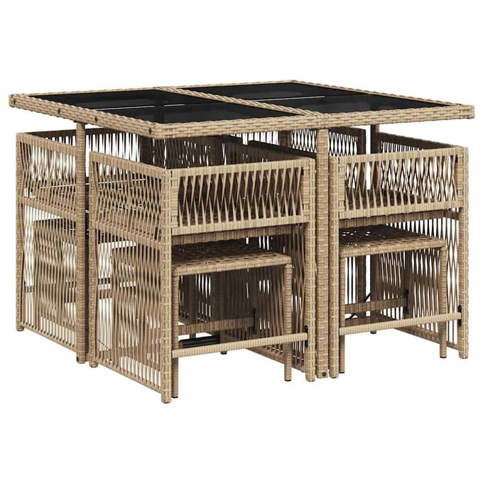 vidaXL - 9-delige - Tuinset - met - kussens - poly - rattan - beige