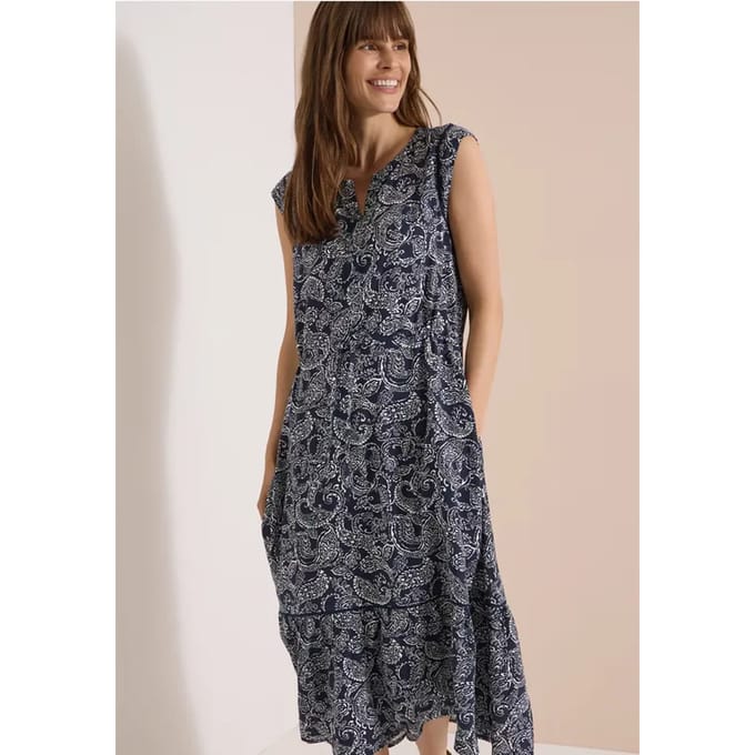 Midi-jurk met gespleten hals en print
