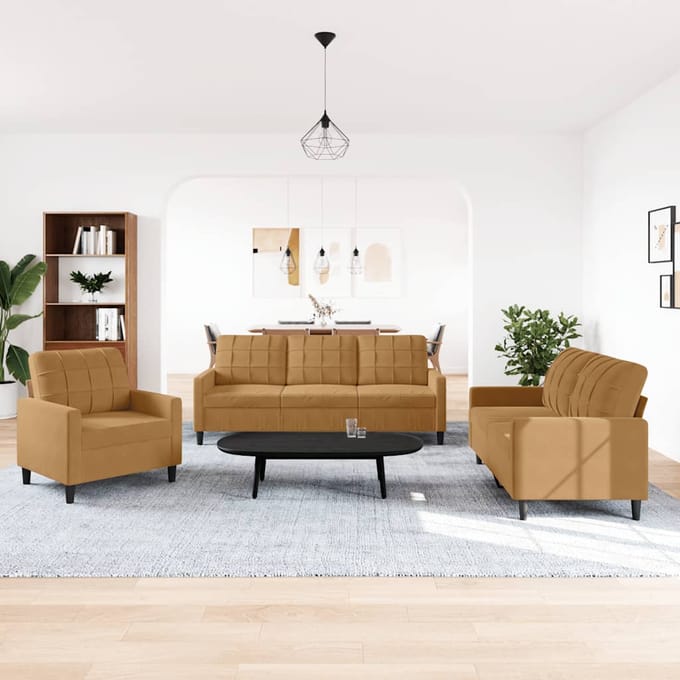vidaXL - 3-delige - Loungeset - met - kussens - fluweel - bruin