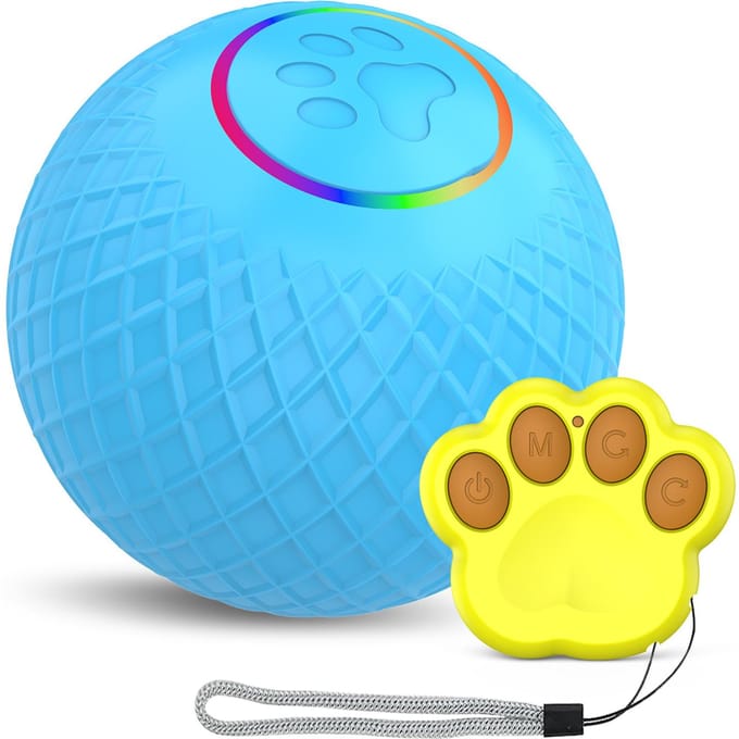 Speelgoedbal voor katten - Afstandsbediening Huisdierenspeelgoed LED Knipperend Ontwerp met dubbele modus Geluidsarm Type-C Remote Control blauw