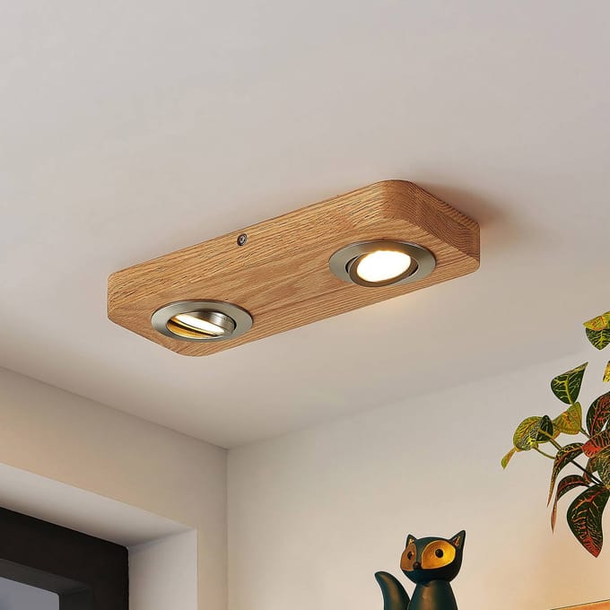 Lindby LED plafondlamp Mikari, 30 cm, hout, draaibaar